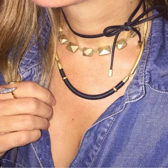 Stella & Dot | Retired Marcell Black Leather+Vintage Gold Collar Necklace - Picture 2 of 8